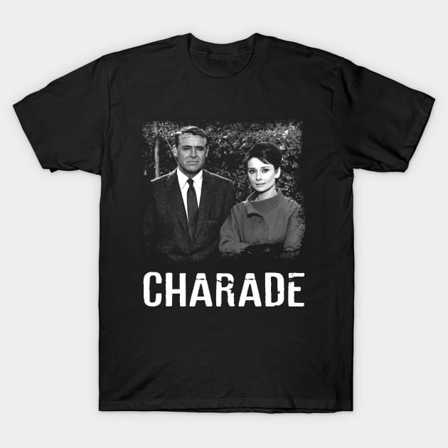 Cary and Audrey Elegance Charades Vintage Film Couture Collection T-Shirt by Julie lovely drawings